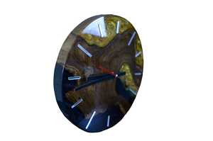 Horloge murale en résine faite à la main-Bois de teck naturel avec design époxy noir et or, décoration intérieure moderne - Product Image 2