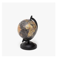 Globo Terráqueo de Aluminio de Alta Calidad, Mapa del Mundo Art Deco, Diseño Moderno, Hecho a Mano, Acabado Negro Pulido, Decoración Educativa para Oficina y Hogar