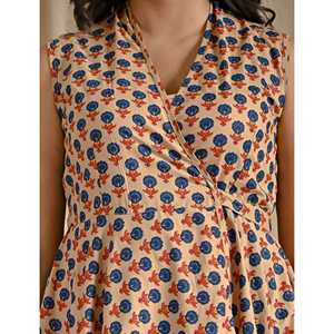 Vestido Asimétrico Estampado de Algodón Butti Beige y Azul, Casual y Elegante, Ropa de Mujer ODM, Transpirable, Talla Única XL, Cintura Natural - Product Image 2