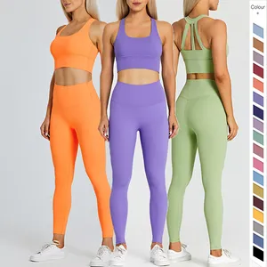 Custom Logo Women Yoga 2 Piece Active Wear Gym Beautiful Back Suspenders Bra And Fitness Wear Athletic Wear Sets Women For Gym