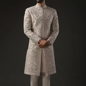 NEW ELEGANT HEAVY GOLD EMBROIDERY on GROOM SHERWANI & <b>PANT</b> & MATCHING SHOE WITH EMBELLISHED CRYSTAL GLASS BEADS,DABKA WORK =2024 - Product Image 1