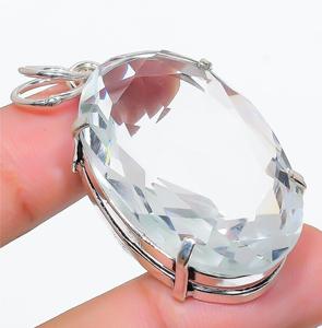 Ensemble de broches de forme ovale à facettes en argent sterling 925 lunette grand pendentif en pierres précieuses en cristal avec topaze blanche bijoux de cadeau de noël - Product Image 4