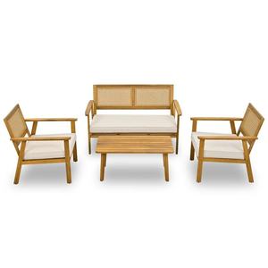 Canapé de jardin extérieur en bois de suar en teck acajou massif de couleur naturelle avec coussin pour usage extérieur hôtel ou villa 081003 - Product Image 1