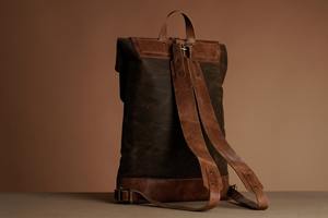 Sac à dos en cuir et toile élégant et luxueux, pour les voyages en plein air, le travail, l'école, la randonnée, durable, unisexe, multi-poches, écologique, vintage - Product Image 2