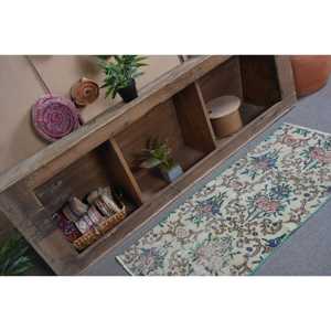 Alfombra Turca Vintage de 2x4.3 pies, Alfombra de Lana Azul Abstracta - Product Image 2