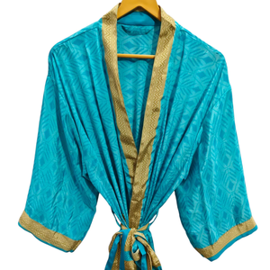 Kimono de seda reciclado Vintage indio hecho a mano, Kimono de retales, bata de Bikini, ropa de noche, bata larga, - Product Image 1
