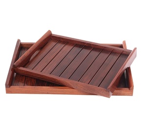 Bandeja de servicio de madera con diseño de flores y hojas de latón AK en color madera de fresno con mango de metal para mesa de comedor/adornos de utensilios de cocina - Product Image 4