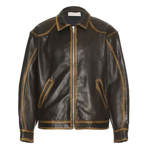 Real Leather <b>Sheepskin</b> Black <b>Men</b> Biker <b>Jacket</b> with Zipper Pockets Genuine Leather <b>Jacket</b> <b>Men</b> OEM Serviced Design - Product Image 2