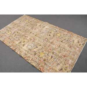 Vintage 3.9x6.8 ft Area Rug, Turkish Rug, <b>Brown</b> Floral Rug - Product Image 1