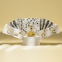 Boîte cadeau de luxe pour parfum, personnalisée, élégante, en forme d'éventail, à double ouverture, avec estampage à chaud argent et or.