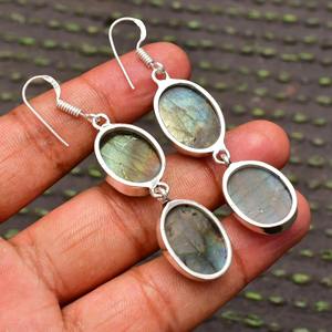 925 Sterling <b>Silver</b> Plated Bohemian Style <b>Earrings</b> Fashionable Blue Labradorite Gemstone Natural Stone Bezel Anniversary Supply - Product Image 4