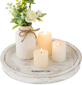 Bougeoir de marque privée fantaisie personnalisé plateau rond décoratif en bois centre de table de ferme support blanc rustique - Product Image 1