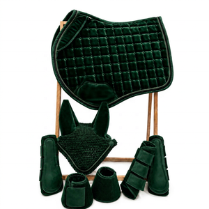 Juego de almohadillas de terciopelo de lujo para silla de montar con velo transpirable antimosquitos y botas de protección/musleras de malla |   Conjunto de Equipo Ecuestre Inglés - Product Image 1