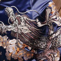 Blouson Bomber en Toile Brodé Double Dragon Phoenix Unisexe Patchwork Printemps Fin Souvenir Enduit Blouson Souvenir Unisexe pour Hommes