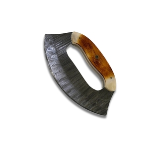 Couteau Ulu à lame unique Couteau à hacher en acier damas Couteau Ulu à vendre avec couverture en cuir - Product Image 1