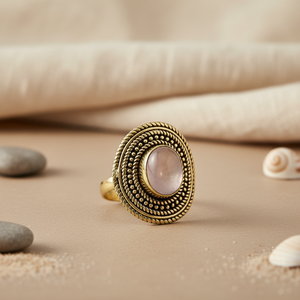 Geometric <b>Cocktail</b> <b>Ring</b> With Smoky Quartz Natural Stone 22k <b>Gold</b> Plated Vintage Bezel Setting Unisex Jewelry - Product Image 3