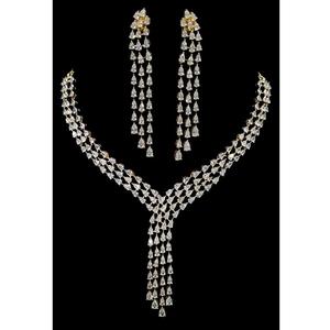 ชุดสร้อยคอหินสวยงามสีเงินพร้อมชุดสร้อยคอสีขาวสำหรับงานแต่งงาน - Product Image 1