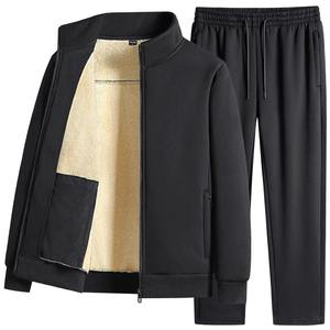 Survêtement hommes ensembles polaire épais à capuche marque décontracté survêtements hommes ensembles veste + pantalon chaud fourrure hiver sweat - Product Image 6