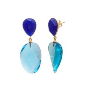 Boucles d'oreilles rondes et en forme de poire en argent Sterling 925, topaze bleu Hydro et calcédoine bleue - Product Image 1