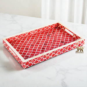 Majestuoso patrón marroquí bandeja con incrustaciones de hueso y resina bandeja de servicio decorativa hecha a mano para tocador de cocina o uso de regalos - Product Image 4