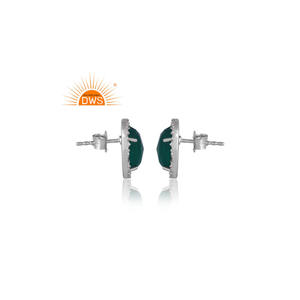 Pendientes de Plata de Ley con Diseño Personalizado, Chapados en Paladio, con Ónix Verde Natural y Circonita, Joyería de Diseño Personalizado para Mujer - Product Image 4
