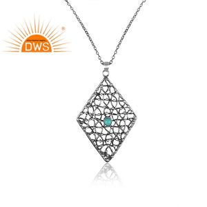 สร้อยคอจี้อัญมณีสีเทอร์ควอยซ์อะริโซนาธรรมชาติทำจากเงินสเตอร์ลิงออกซิไดซ์ - Product Image 2