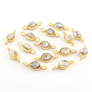 Carcasa de abulón ovalado de 6x8mm, Conector de abalorios artesanal, chapado en oro, doble liberación, pendientes, fabricación de colgante, conector para joyería - Product Image 4