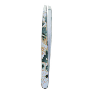 Pince à épiler professionnelle en acier à haute teneur en carbone de 9,7 cm à pointe florale inclinée, avec manche confortable fait main, pour sourcils, poils incarnés et élimination des éclats cutanés - Product Image 1