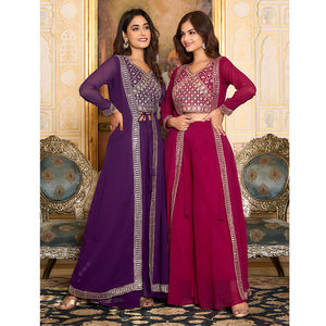 La mejor calidad Faux Georgette Designers Luxury Look Party Wear Shrug and Palazzo con Choli Indo-Western Set para mujer - Product Image 1