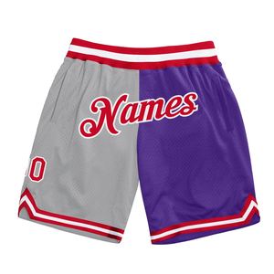 Industrie Direct Engro ropa deportiva pantalones cortos de baloncesto personalizado gris rojo-púrpura auténtico retroceso Split moda Pantalones cortos de baloncesto - Product Image 1