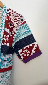 Handmade Winter Quaint <b>Kimono</b> Style XL Kantha <b>Jacket</b> Varsity Hooded Coat Cut Work Embroidery Patchwork Quilted Design Letter - Product Image 5