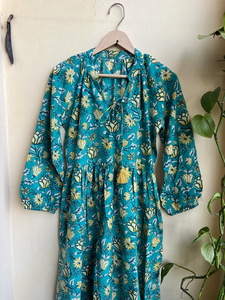 Main bloc imprimé 100% coton robe indienne tuniques à manches longues et robe avec décoration de gland Style décontracté - Product Image 6