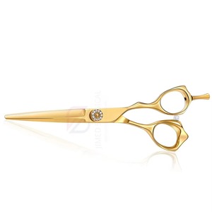 Tijeras de Peluquería Profesionales de Acero Inoxidable con Recubrimiento Dorado, para Diestros, con Reposadactos Ajustable y Hoja de Alta Calidad - Product Image 1