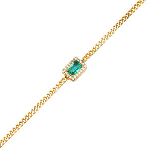 Square Shape Paraiba Green Stone with Zircon Stone <b>Charm</b> <b>Bracelet</b> Turkish Handmade 925 Sterling <b>Silver</b> Jewelry - Product Image 3