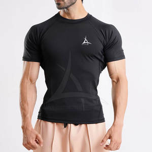 T-shirt de compression pour homme à manches courtes, style pull, uni, extensible, en spandex/polyester, respirant - Product Image 1