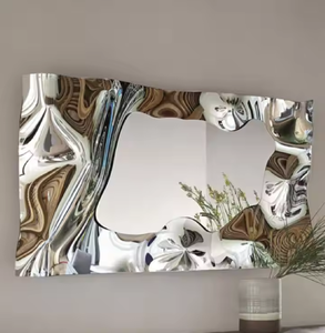 Melting Stainless Steel Wall Mounted <b>Mirror</b>, Oval Coastal Decorative <b>Mirror</b> for Home Hotel Living Room Decoration of Iron, India - Product Image 1