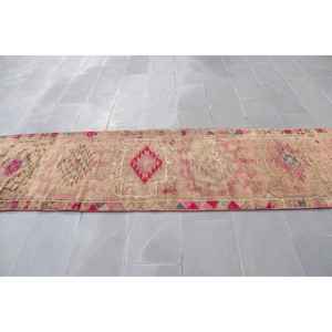 2.8x12.9 ft Vintage Turkish Rug, <b>Runner</b> Rug, <b>Red</b> Brown Plants & trees Wool Rug - Product Image 3