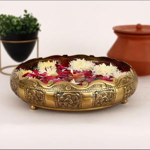 Traditional Design Brass Metal Pooja Bowl Golden Urli for Diwali Decoration Direct From Manufacturer - Product Image 1