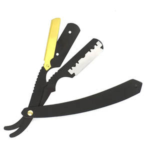 Rasoir professionnel lames tranchantes plaqué or noir mat couleur allemand acier barbier rasage rasoirs 6.0 pouces avec pochette - Product Image 1