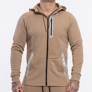 Premium élégant rayures réfléchissantes imprimé coton blanc plaine Logo en relief personnalisé hiver hommes polaire poche pull à capuche - Product Image 4