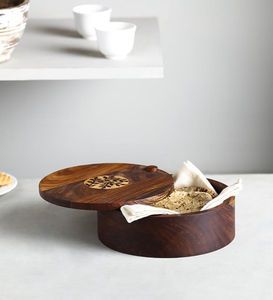 Caja de Madera para Servir Chapatis con Tapa, Forma Redonda, con Perilla de Latón, para Venta - Product Image 3