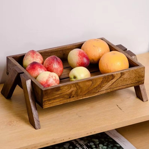 Plateau de service en bois rustique moderne fait à la main avec poignée plateau d'affichage de fruits pour la décoration intérieure et les accessoires en bois - Product Image 1