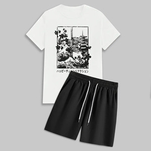 High Street Men's Plus Size Two-Piece Set Pakistan Made Short Sleeve <b>T</b>-<b>Shirt</b> & Drawstring Waist Beach Shorts Summer Pattern - Product Image 1