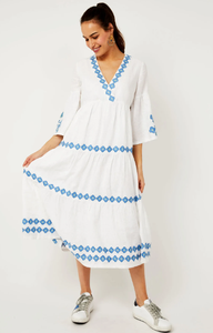 Nouvelle robe longue brodée à la main, manches bouffantes, longueur cheville, col en v, tenue de soirée décontractée - Product Image 4