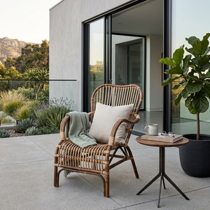 Natural Rattan <b>Cane</b> High Back Lounge Chair Bentwood Armchair Outdoor Garden Accent Chair Setup Decor Pure Art Room Design - Product Image 5
