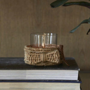 เชิงเทียนหวายทำด้วยมือแบบเรียบง่ายอุปกรณ์ตกแต่งคริสต์มาสทำจากแก้วสไตล์วินเทจเครื่องประดับหวายธรรมชาติ - Product Image 3