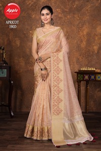Saree en lin abricot à la mode et confortable idéal pour les événements formels et décontractés - Product Image 3