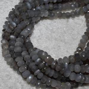 Cuentas de piedras preciosas sueltas de Rondelle facetadas de piedra lunar gris Natural para hebra de fabricación de joyas DIY - Product Image 1