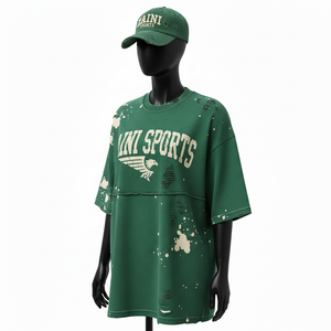 Camiseta Oversize para Mujer, Premium, 240 GSM, Algodón Jersey, Lavado Vintage, Diseño con Paneles en Tono Verde, Logotipo Personalizado, Camiseta de Algodón para Mujer - Product Image 5