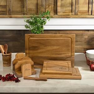 Plateaux à découper pour la cuisine, lot de 3 pièces, grand, moyen et petit, avec support, forme rectangulaire, bois d'acacia par KSN - Product Image 2